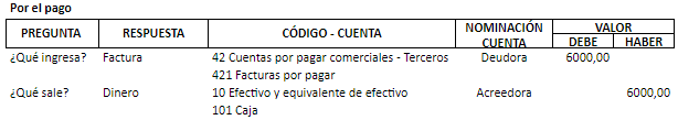 Ejemplo de la partida doble por el pago de la compra de mercadería
